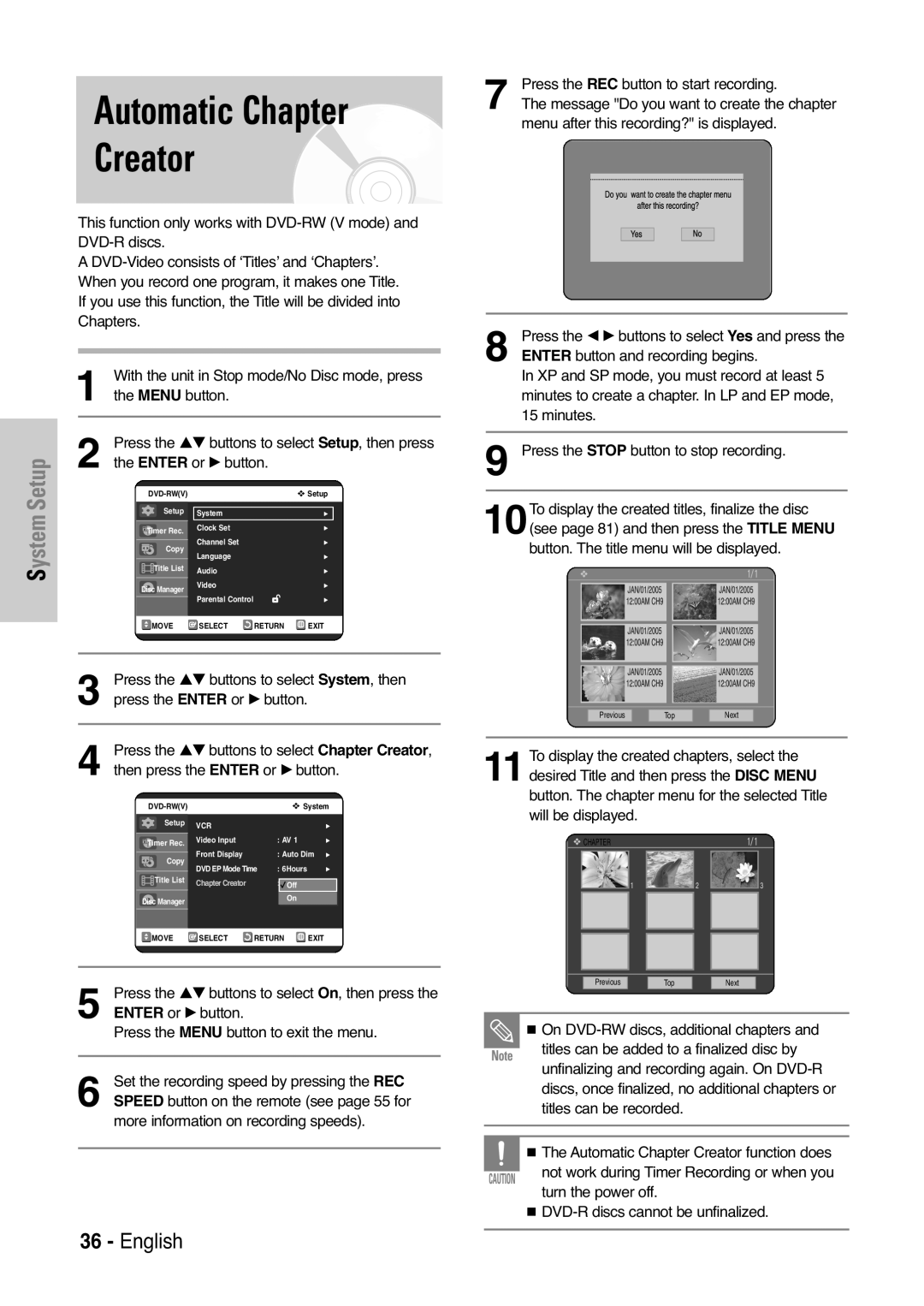 Samsung DVD-VR325 instruction manual Automatic Chapter Creator 