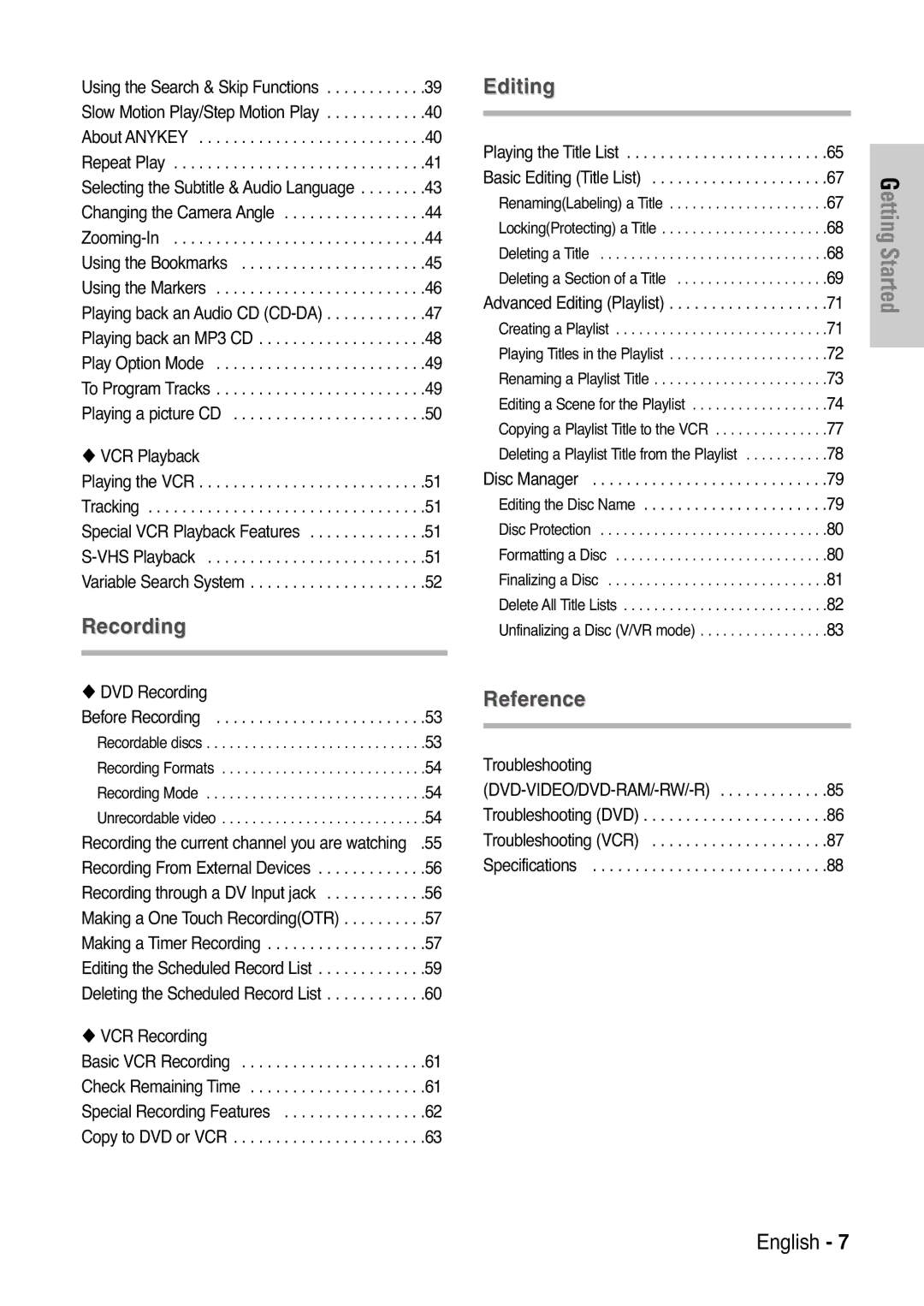 Samsung DVD-VR325 instruction manual Recording 