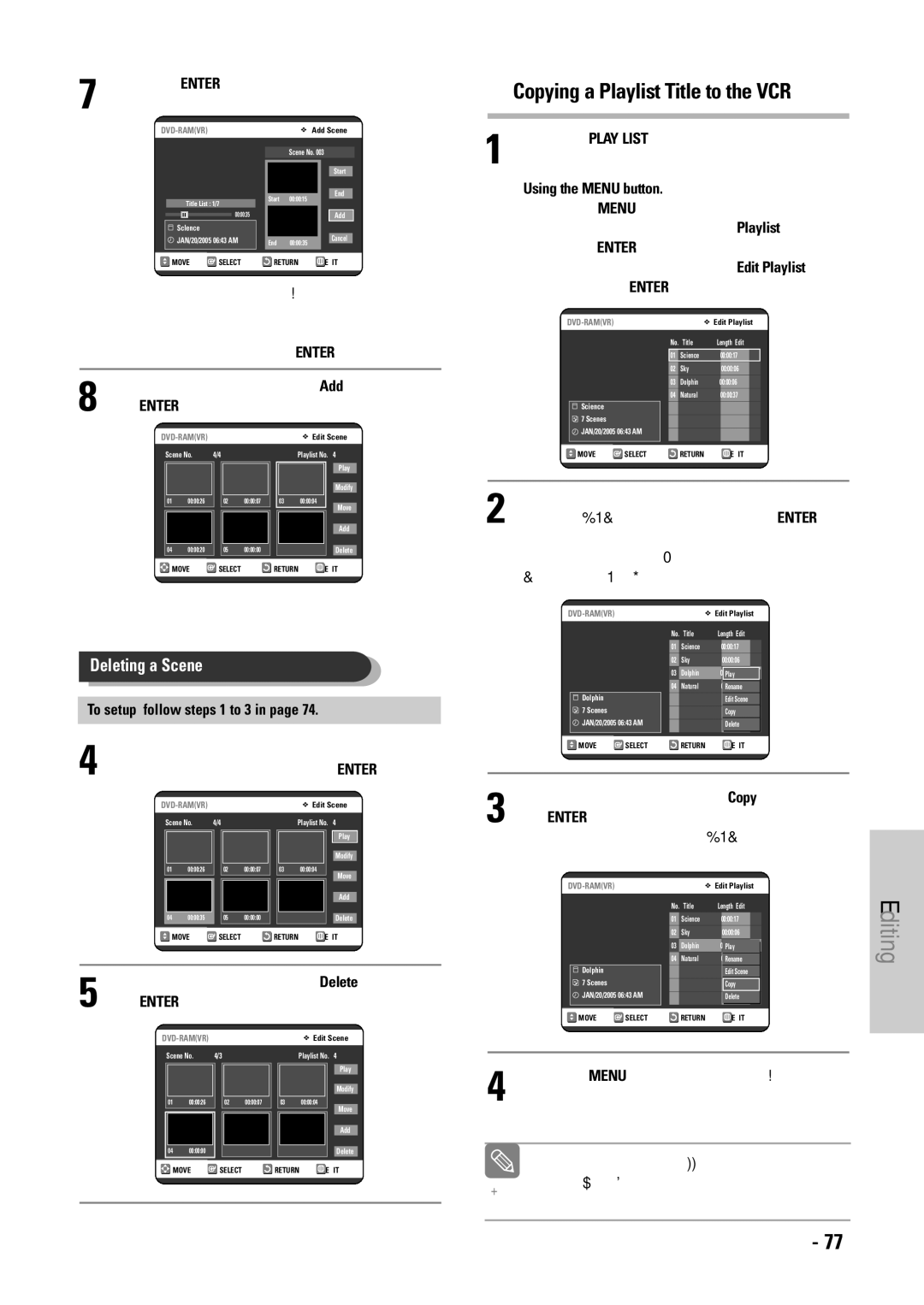 Samsung DVD-VR325 instruction manual Copying a Playlist Title to the VCR 