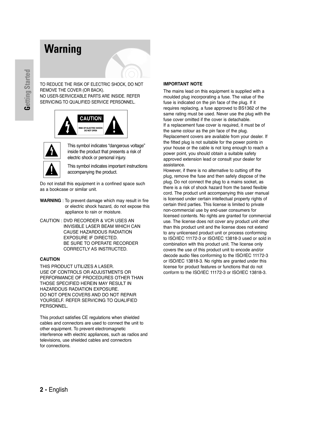 Samsung DVD-VR325P, DVD-VR325/XEF manual Getting Started 