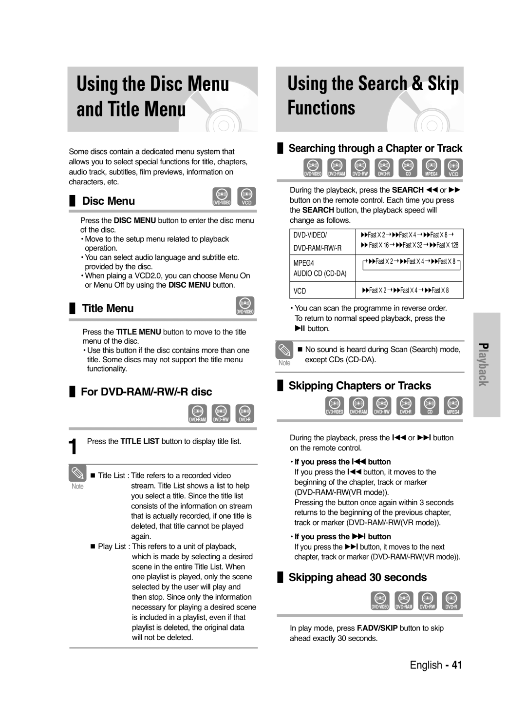 Samsung DVD-VR325/XEF, DVD-VR325P manual Using the Search & Skip Functions 