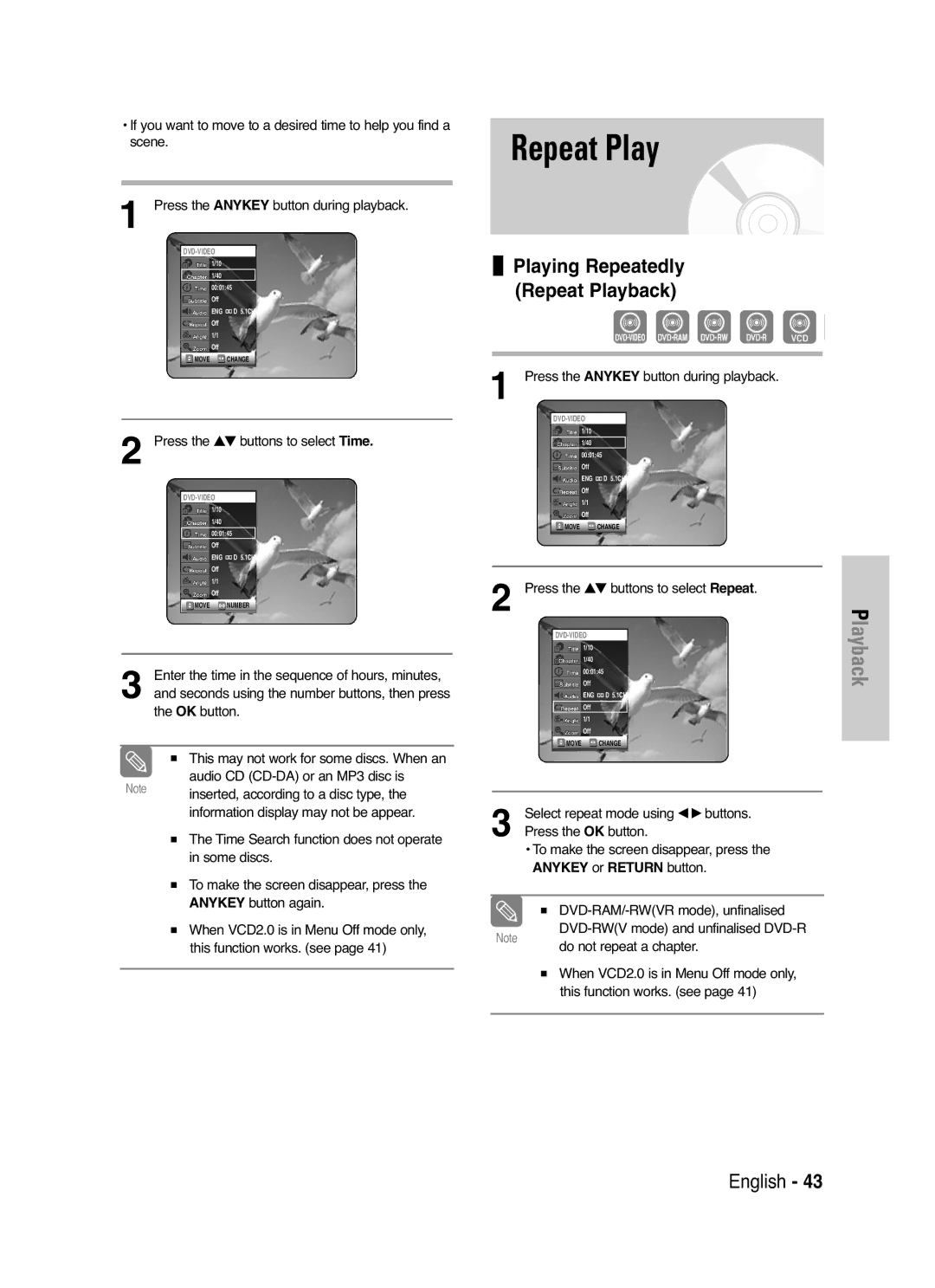 Samsung DVD-VR325/XEF, DVD-VR325P manual Repeat Play 