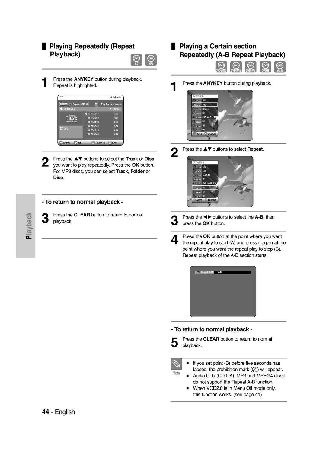 Samsung DVD-VR325P, DVD-VR325/XEF manual Playing Repeatedly Repeat Playback, Disc 