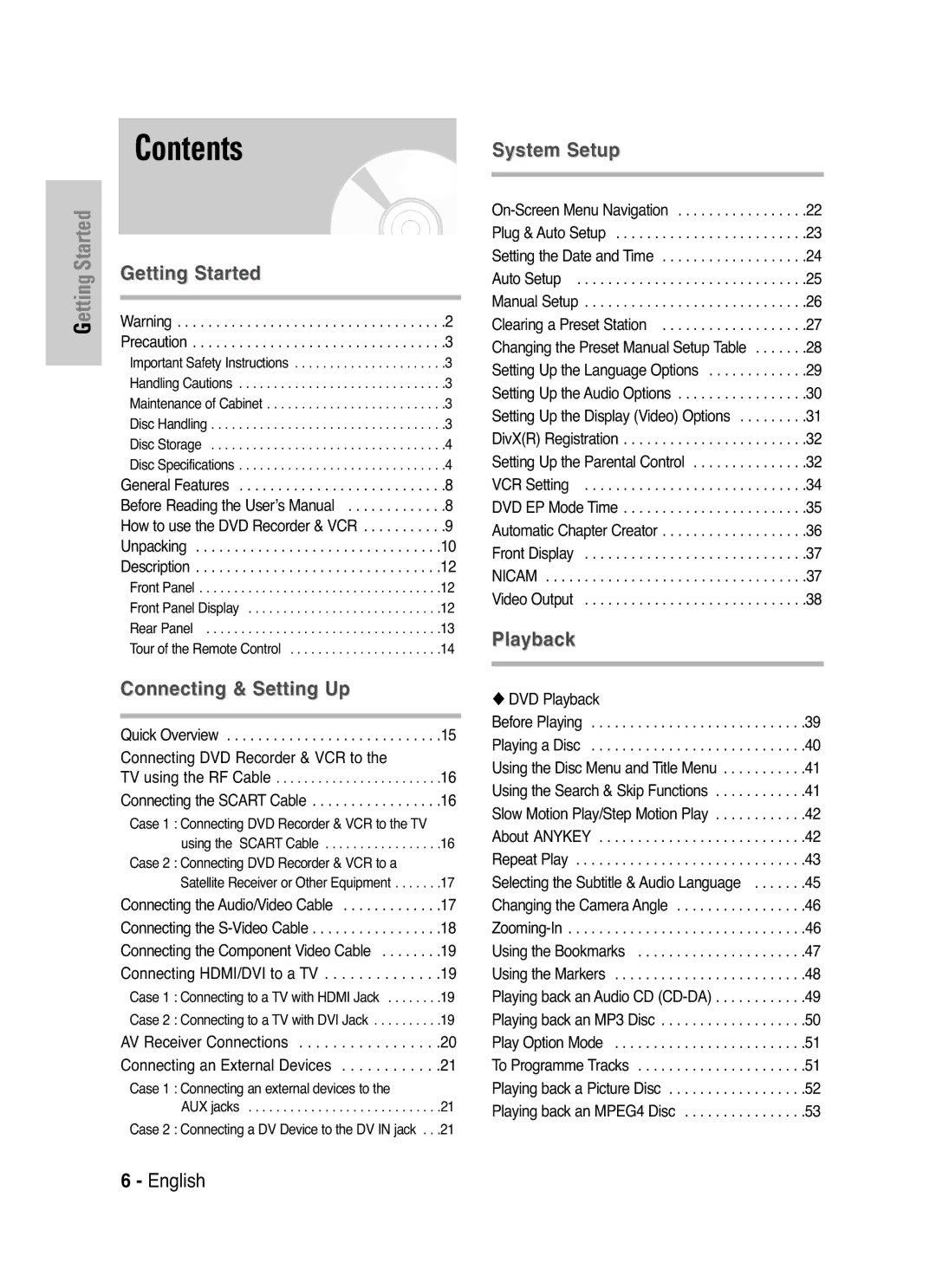 Samsung DVD-VR325P, DVD-VR325/XEF manual Contents 