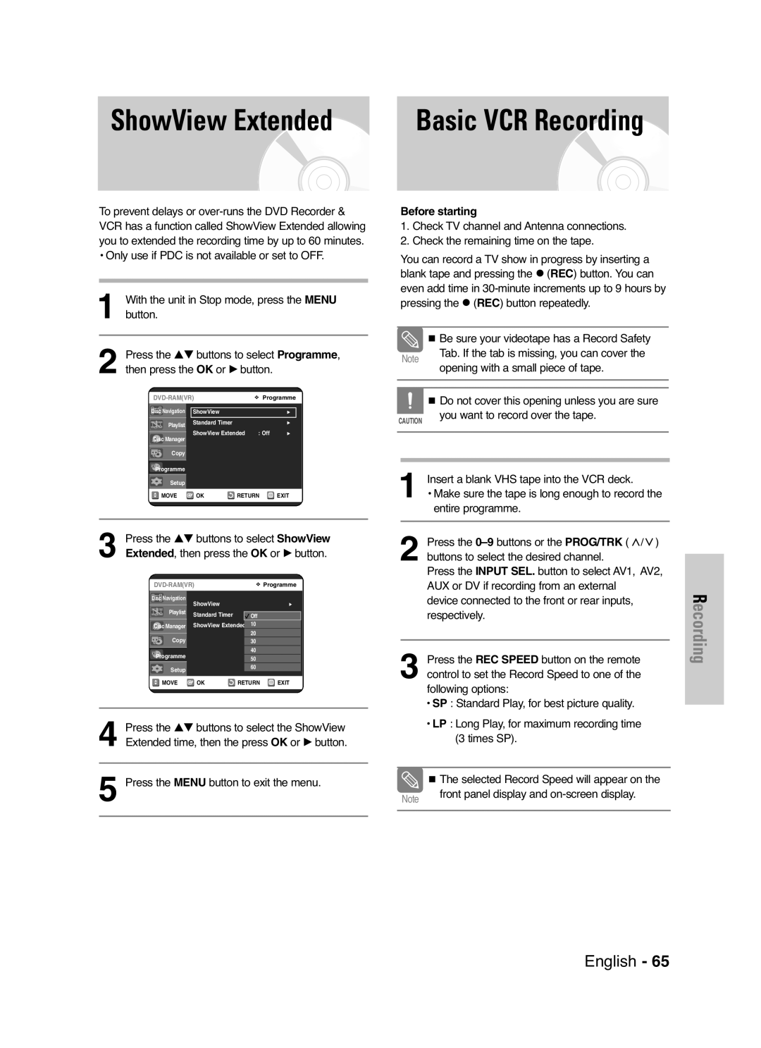 Samsung DVD-VR325/XEF, DVD-VR325P manual ShowView Extended, Before starting, Press the …† buttons to select ShowView 