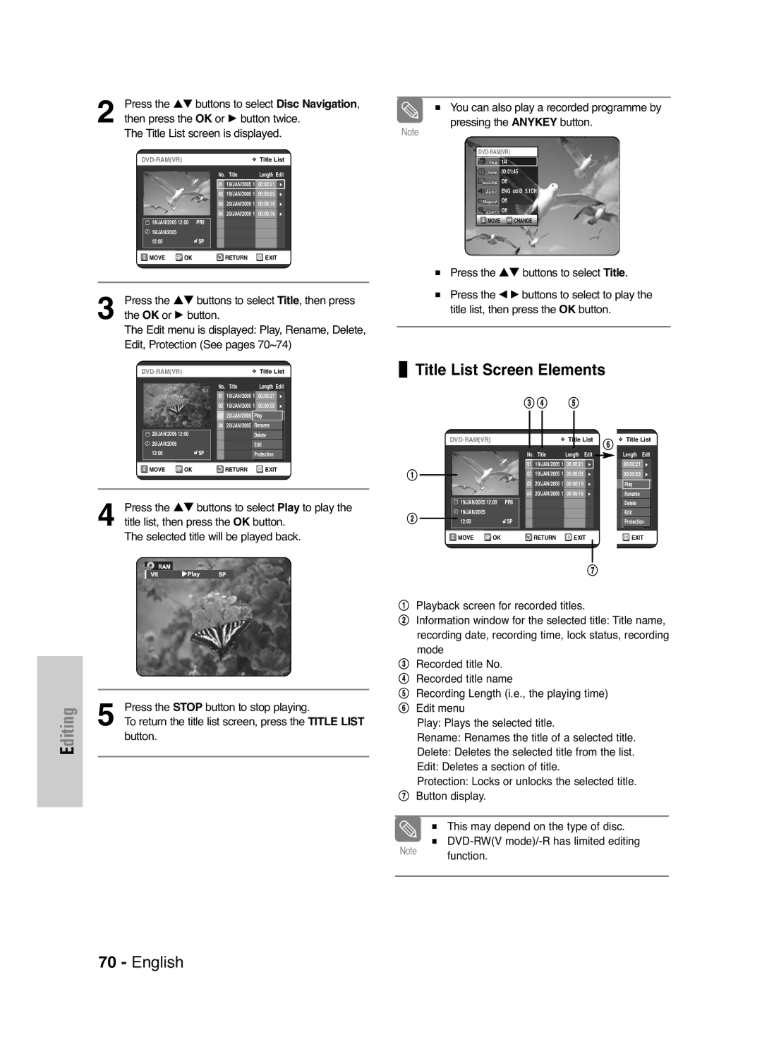 Samsung DVD-VR325P, DVD-VR325/XEF manual Press the …† buttons to select Disc Navigation, Then press the OK or √ button twice 