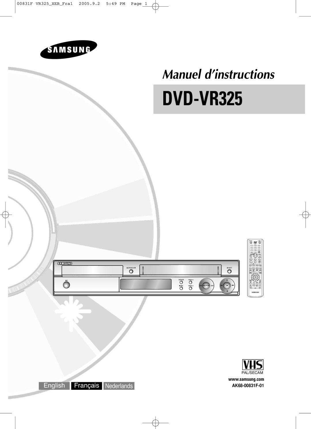 Samsung DVD-VR325/XEF, DVD-VR325P manual 