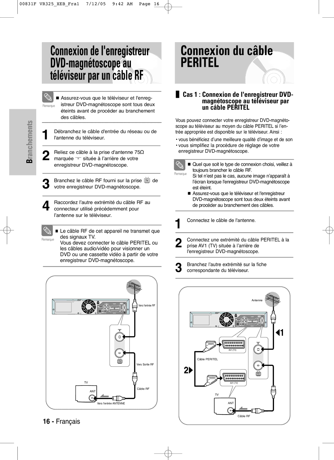 Samsung DVD-VR325P manual Vous bénéficiez d’une meilleure qualité d’image et de son, Connectez le câble de lantenne 