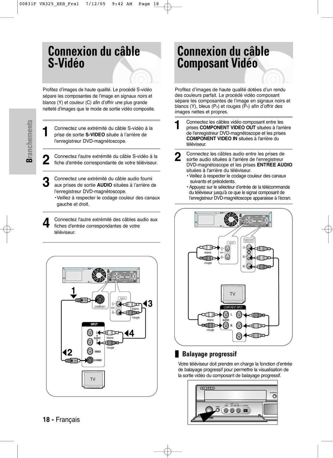 Samsung DVD-VR325P, DVD-VR325/XEF manual Balayage progressif 