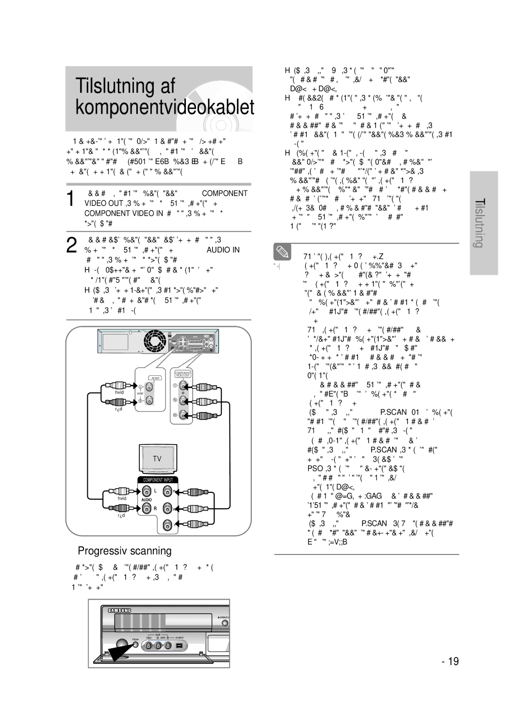 Samsung DVD-VR325/XEE manual Tilslutning af komponentvideokablet, Progressiv scanning 