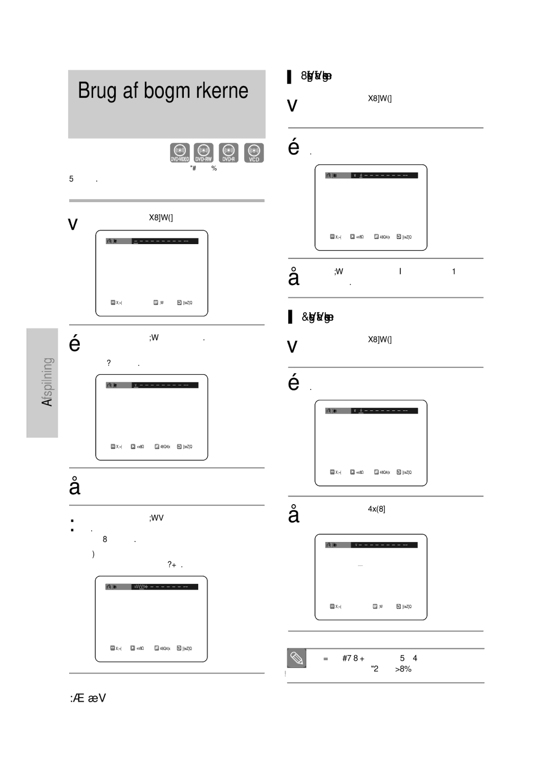 Samsung DVD-VR325/XEE manual Afspilning af bogmærke, Sletning af bogmærke, Tryk på knappen OK, når den ønskede scene 