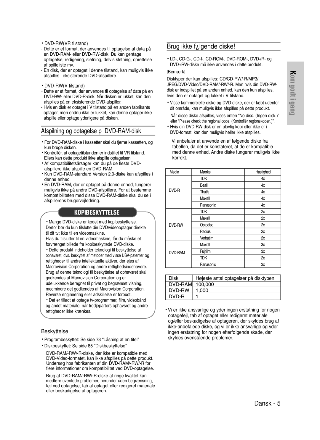 Samsung DVD-VR325/XEE manual Brug ikke følgende diske, Beskyttelse 