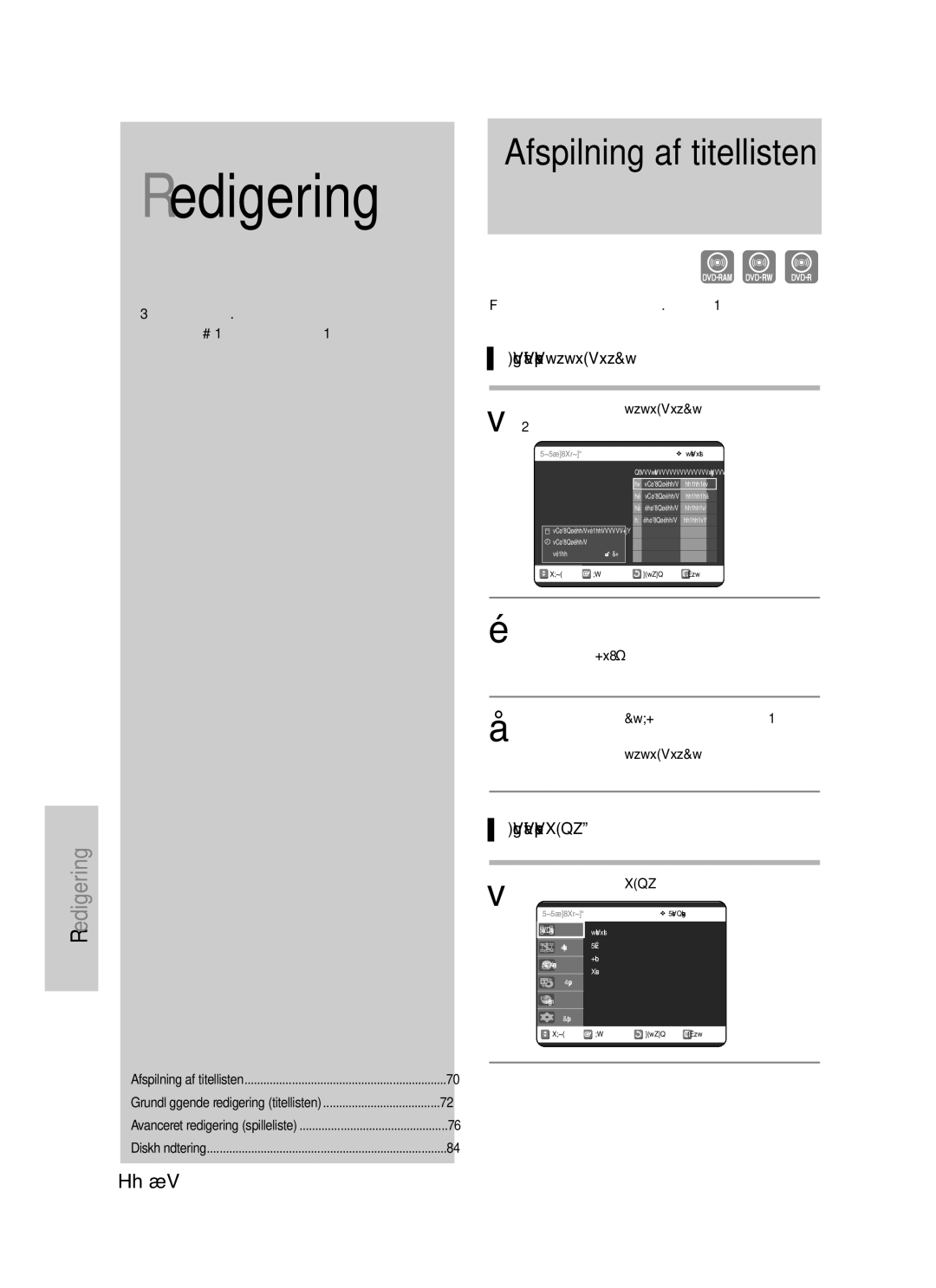 Samsung DVD-VR325/XEE manual Afspilning af titellisten, Brug af knappen Title List, Brug af knappen Menu 