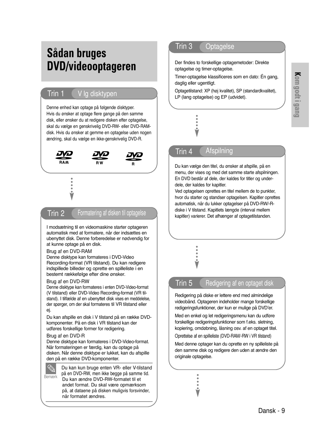 Samsung DVD-VR325/XEE manual Sådan bruges DVD/videooptageren, Timer-optagelse klassificeres som en dato Én gang 