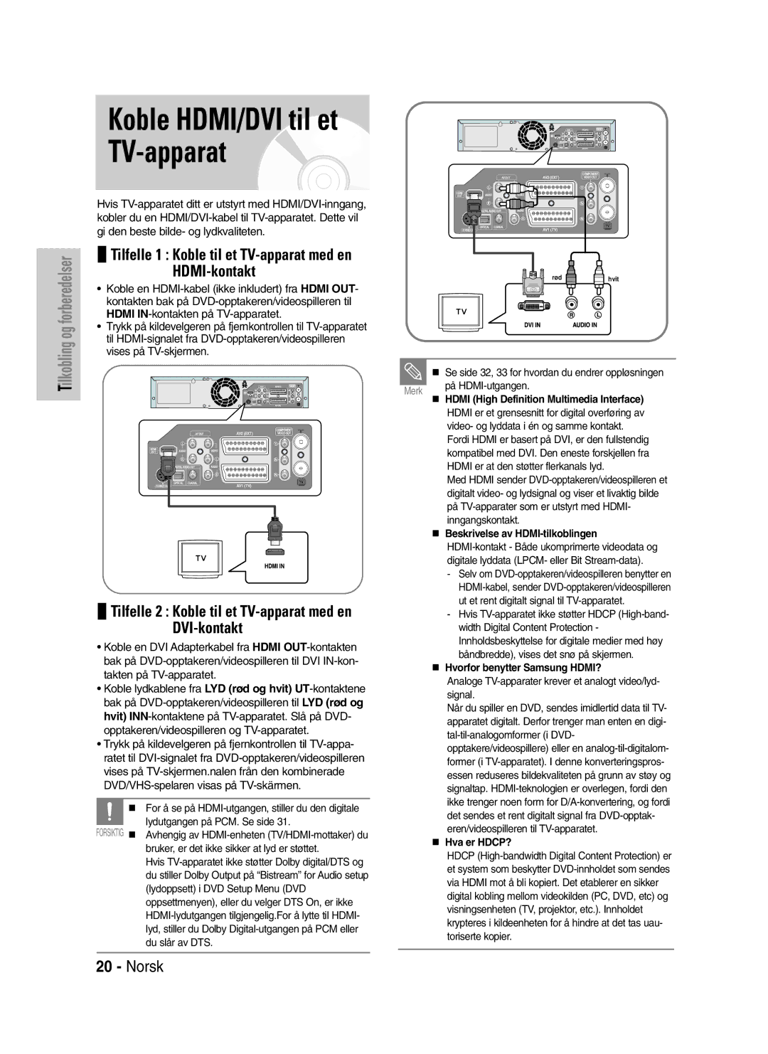 Samsung DVD-VR325/XEE Koble HDMI/DVI til et TV-apparat, Beskrivelse av HDMI-tilkoblingen, Hvorfor benytter Samsung HDMI? 