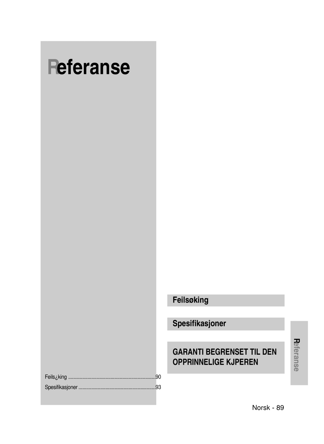 Samsung DVD-VR325/XEE manual Referanse 