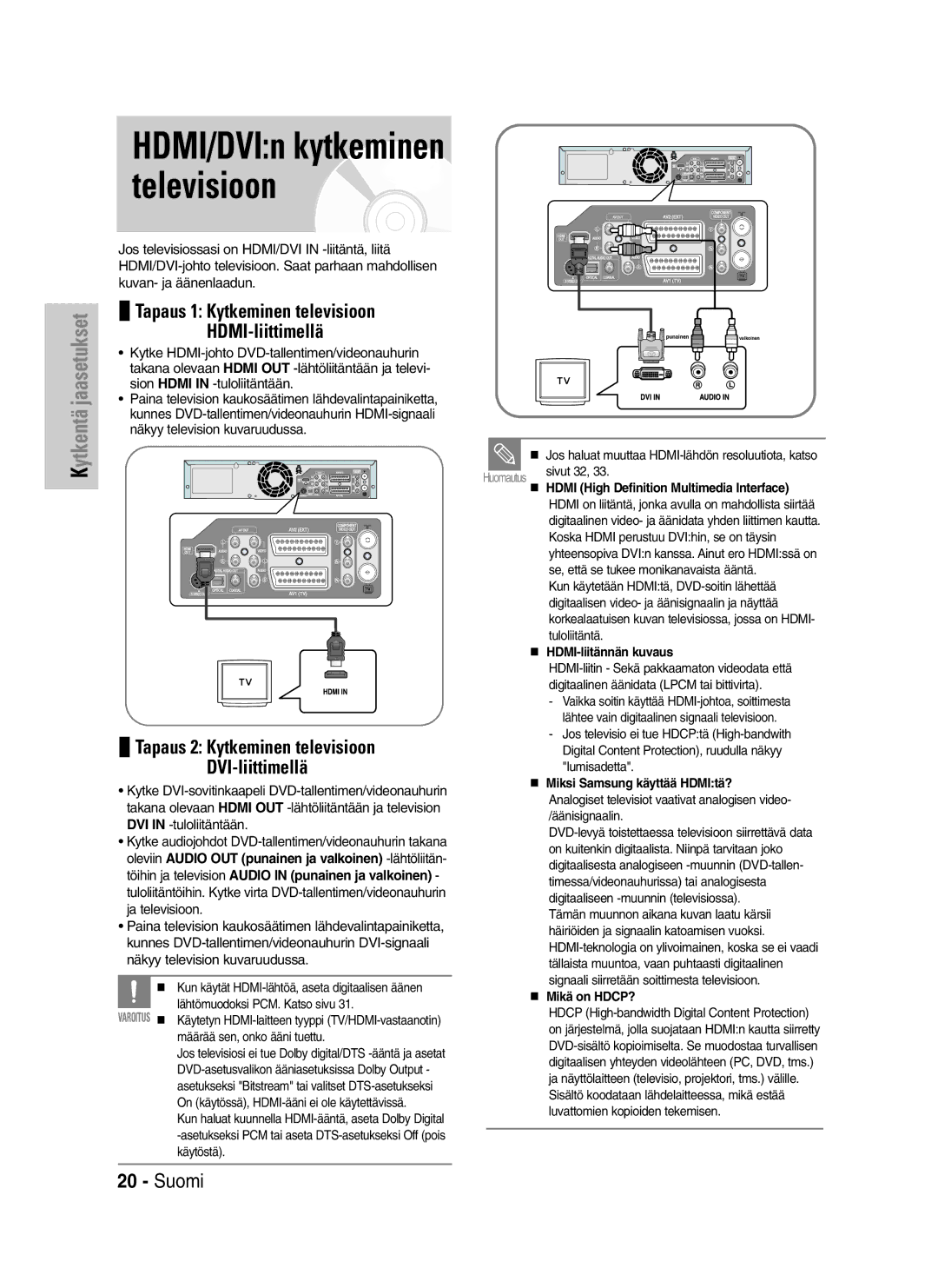 Samsung DVD-VR325/XEE manual HDMI-liitännän kuvaus, Miksi Samsung käyttää HDMItä?, Mikä on HDCP? 