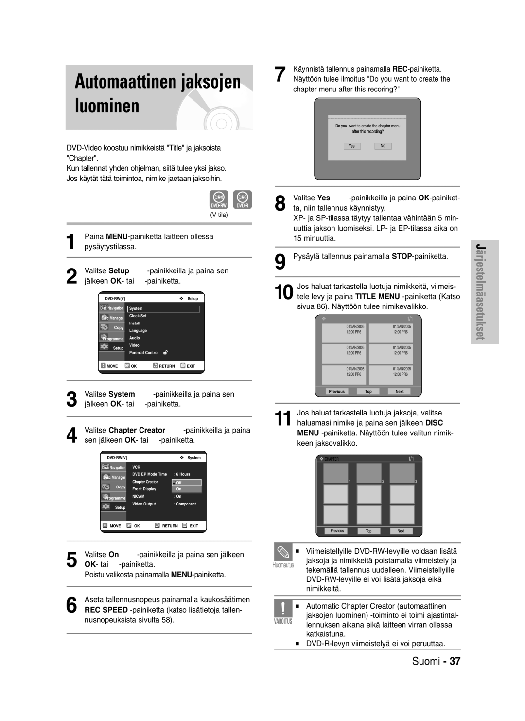 Samsung DVD-VR325/XEE manual DVD-Video koostuu nimikkeistä Title ja jaksoista Chapter 