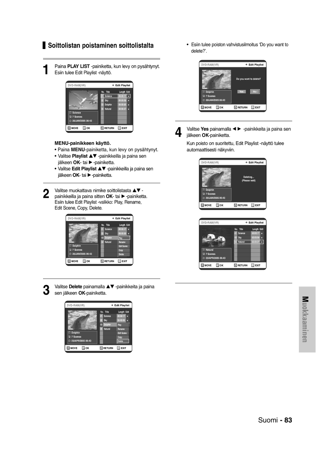 Samsung DVD-VR325/XEE manual Soittolistan poistaminen soittolistalta 