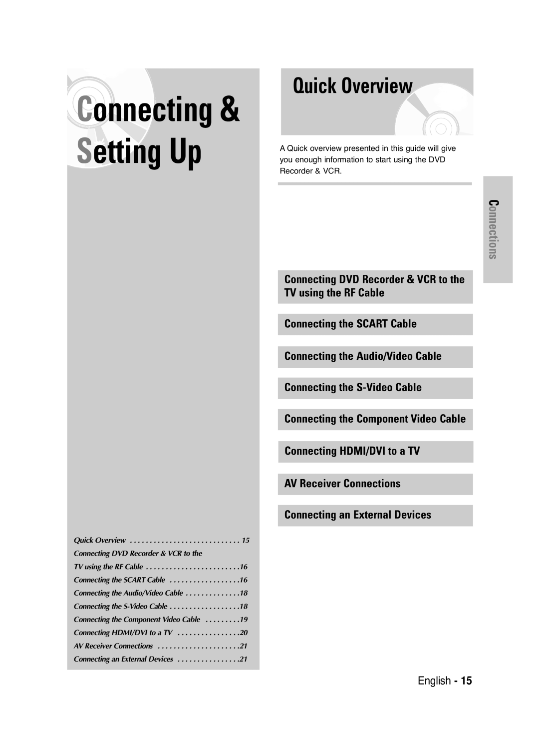 Samsung DVD-VR325/XEG, DVD-VR325/EUR, DVD-VR325/XEH manual Connecting & Setting Up, Quick Overview 