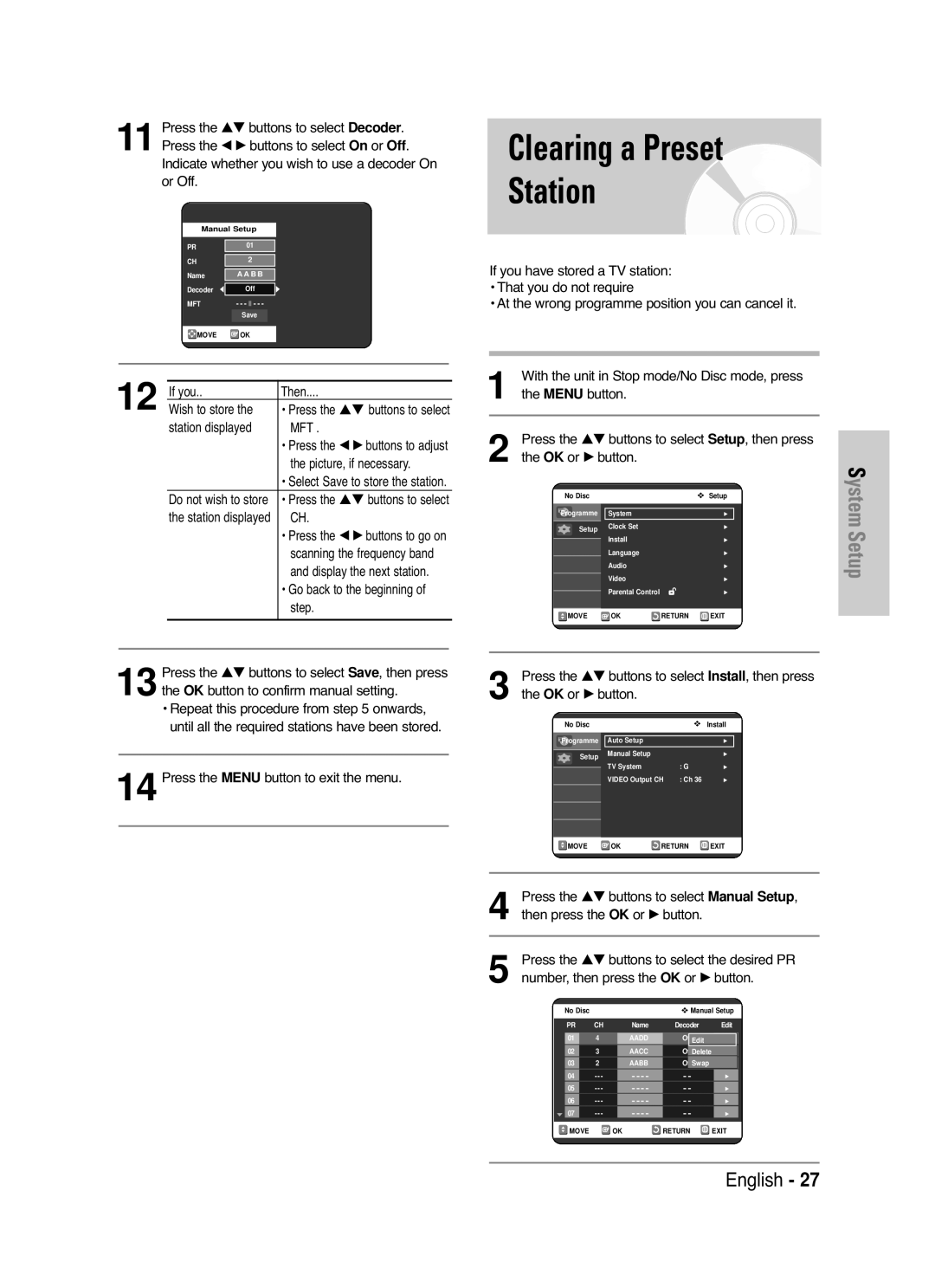 Samsung DVD-VR325/XEG, DVD-VR325/EUR, DVD-VR325/XEH manual Clearing a Preset Station 