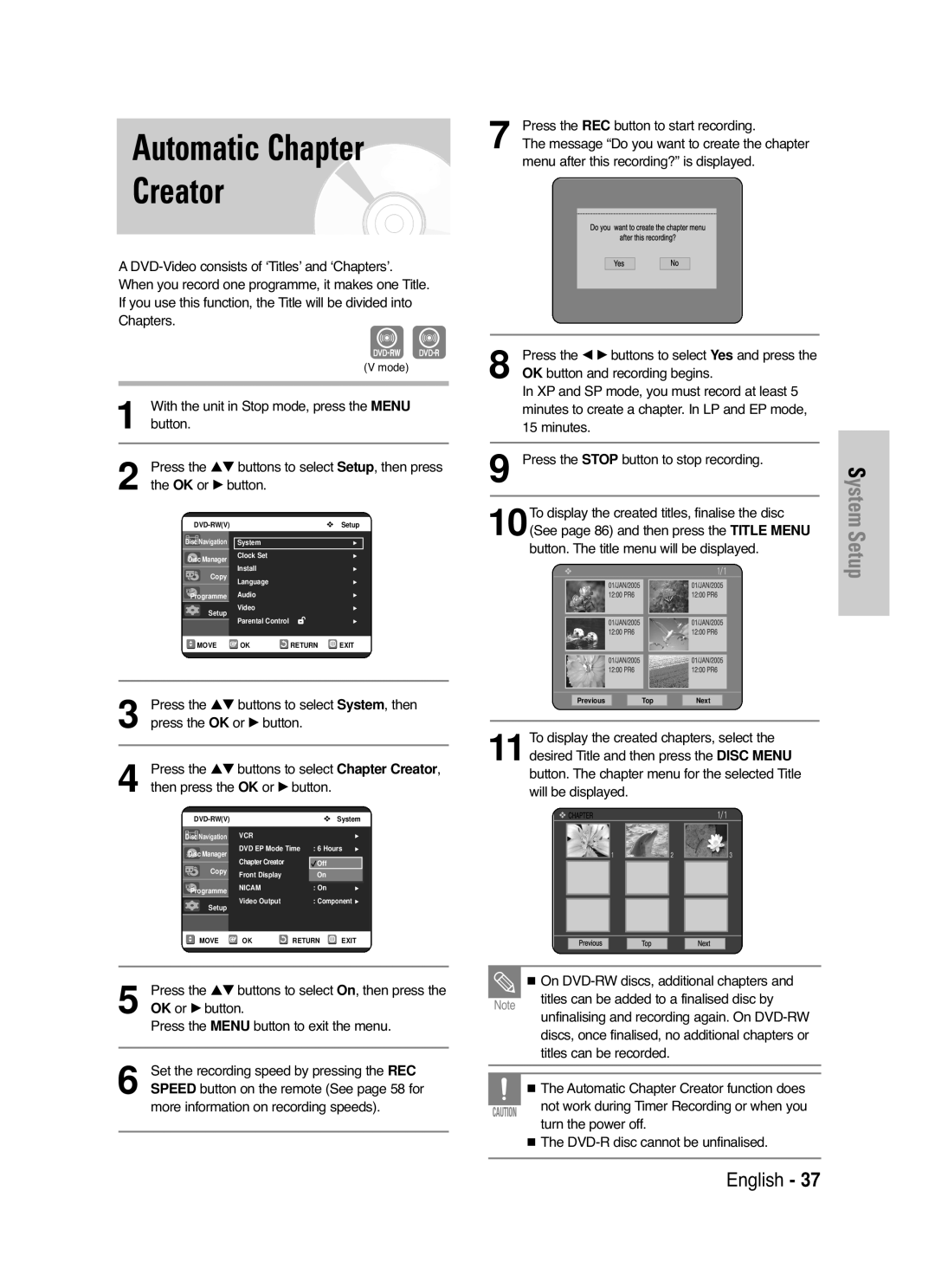 Samsung DVD-VR325/EUR, DVD-VR325/XEG, DVD-VR325/XEH manual Automatic Chapter Creator 