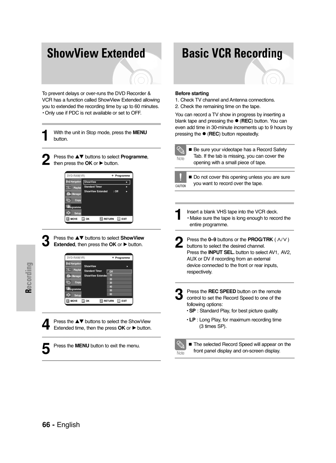 Samsung DVD-VR325/XEG, DVD-VR325/EUR, DVD-VR325/XEH manual ShowView Extended, Before starting 