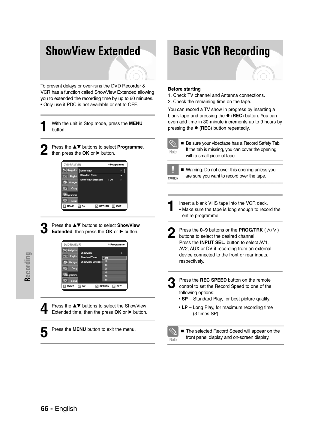 Samsung DVD-VR325/XEG, DVD-VR325/EUR manual ShowView Extended, Before starting, Press the …† buttons to select ShowView 