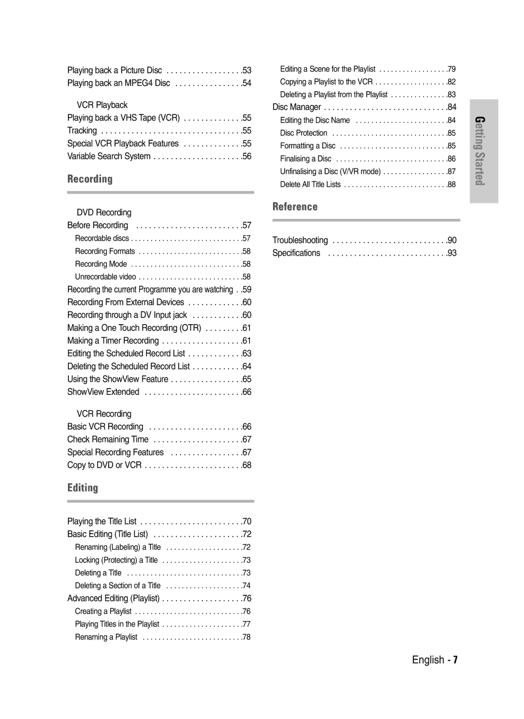 Samsung DVD-VR325/EUR, DVD-VR325/XEG, DVD-VR325/XEH manual Reference 