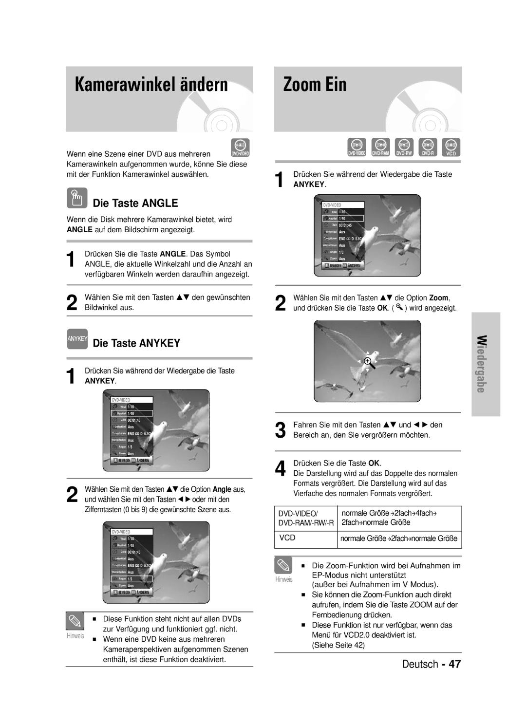 Samsung DVD-VR325/XEG manual Kamerawinkel ändern, Die Taste Angle 