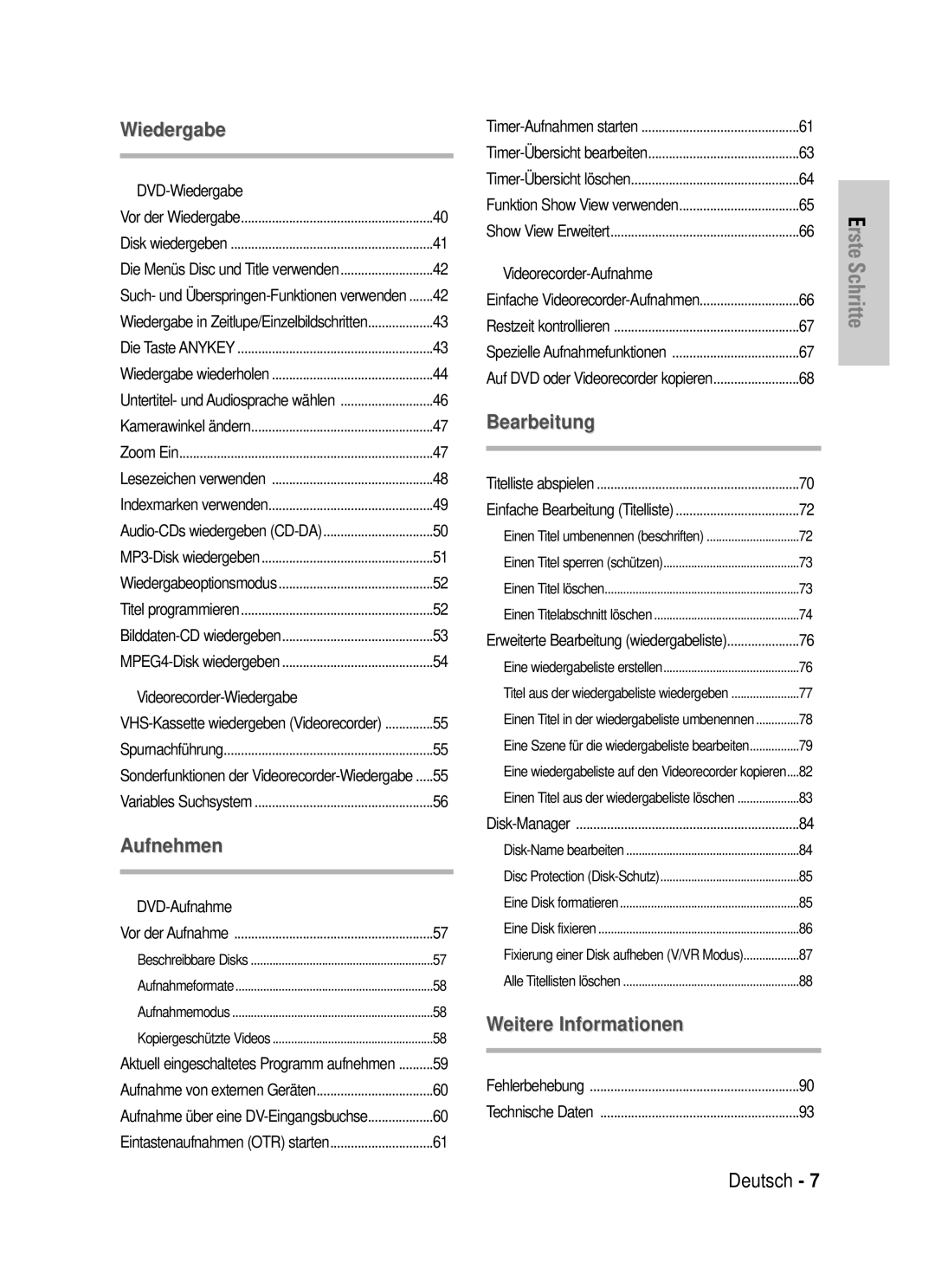 Samsung DVD-VR325/XEG manual Wiedergabe, Aktuell eingeschaltetes Programm aufnehmen 