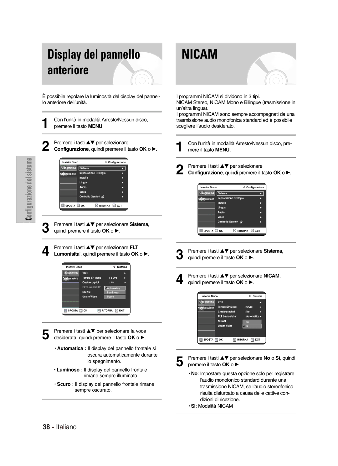 Samsung DVD-VR325/XET manual Display del pannello, Anteriore, Premere i tasti …† per selezionare FLT 