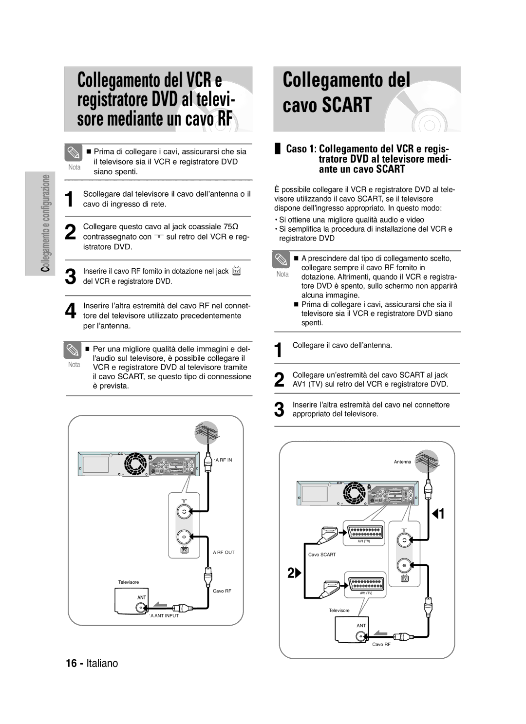 Samsung DVD-VR325/XET manual Collegamento del cavo Scart 