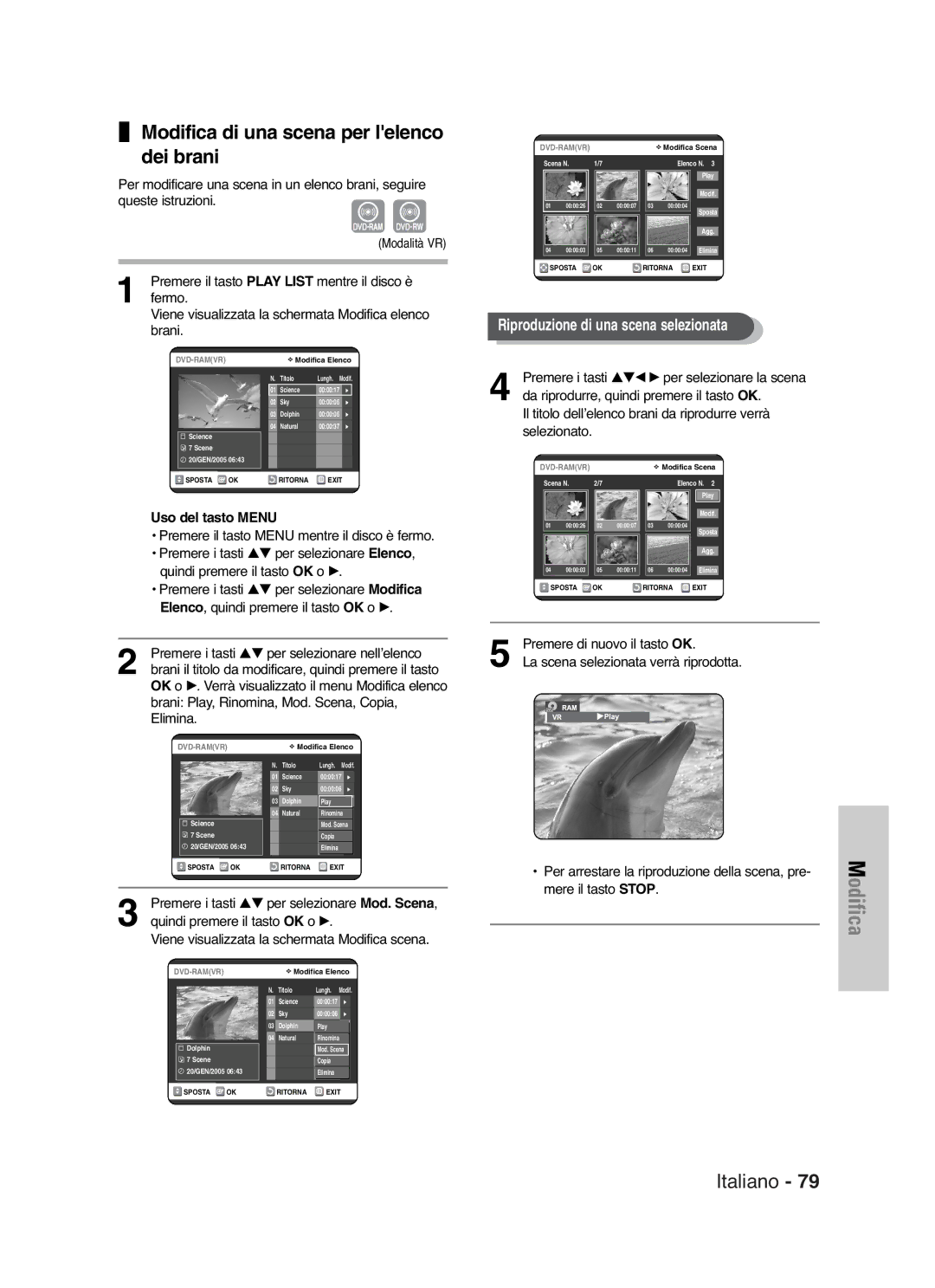 Samsung DVD-VR325/XET manual Modifica di una scena per lelenco dei brani 