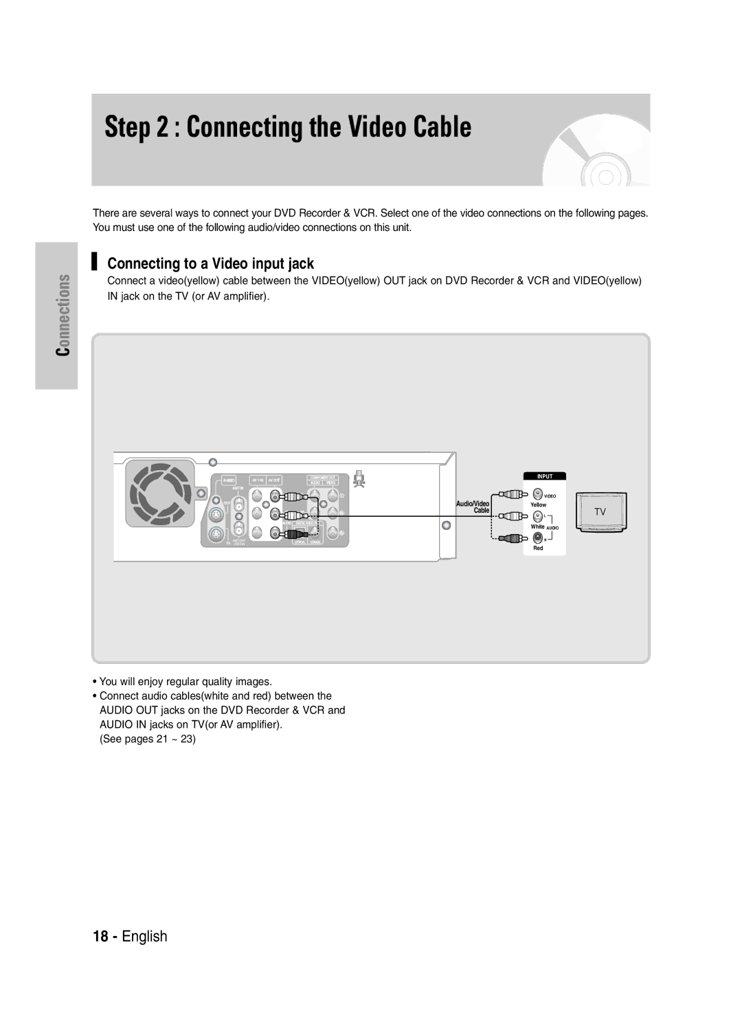 Samsung DVD-VR329 instruction manual Connecting the Video Cable, Connecting to a Video input jack 