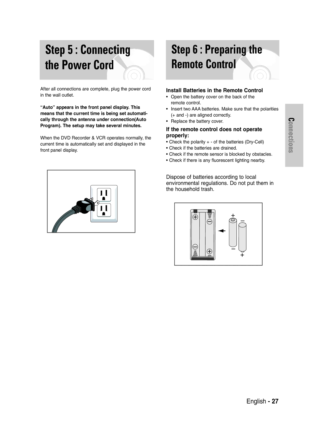 Samsung DVD-VR329 Install Batteries in the Remote Control, If the remote control does not operate properly 