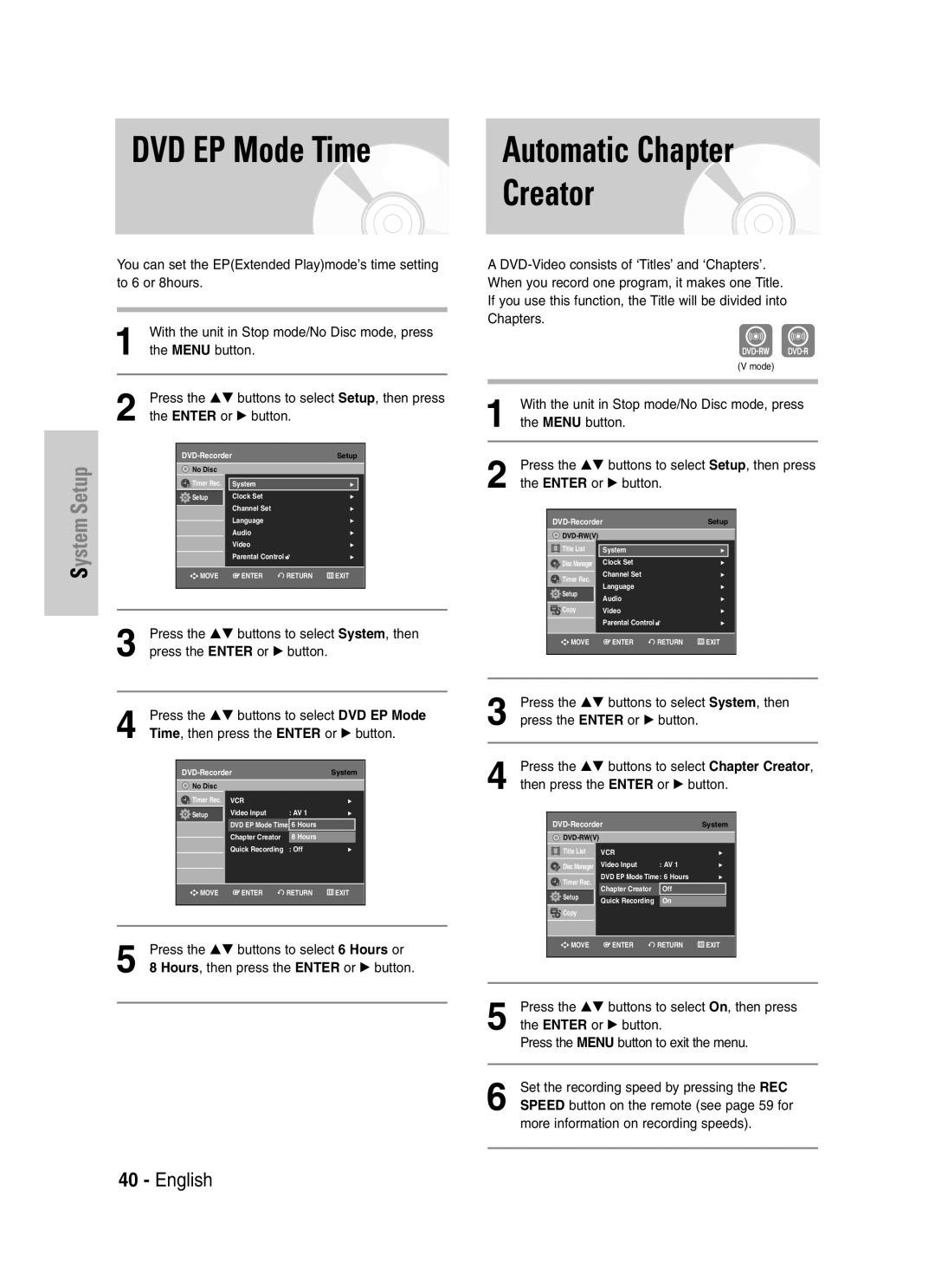 Samsung DVD-VR329 instruction manual DVD EP Mode Time, Creator 