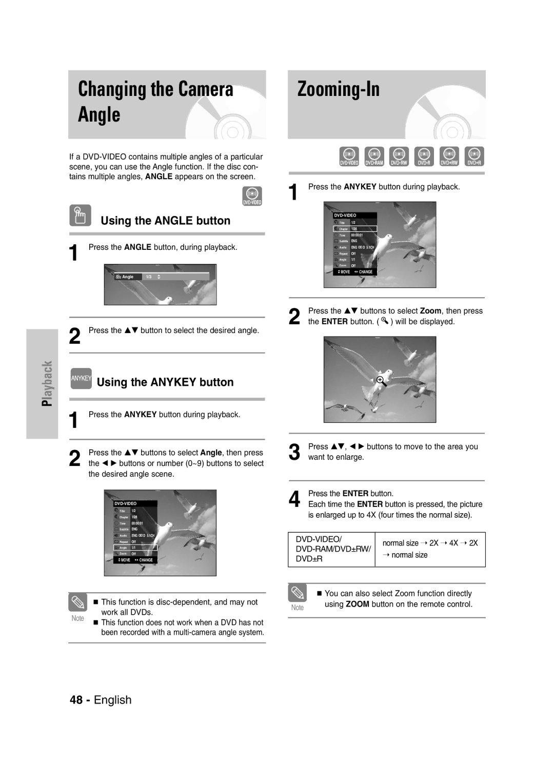 Samsung DVD-VR329 Changing the Camera, Using the Angle button, Press the …† button to select the desired angle 