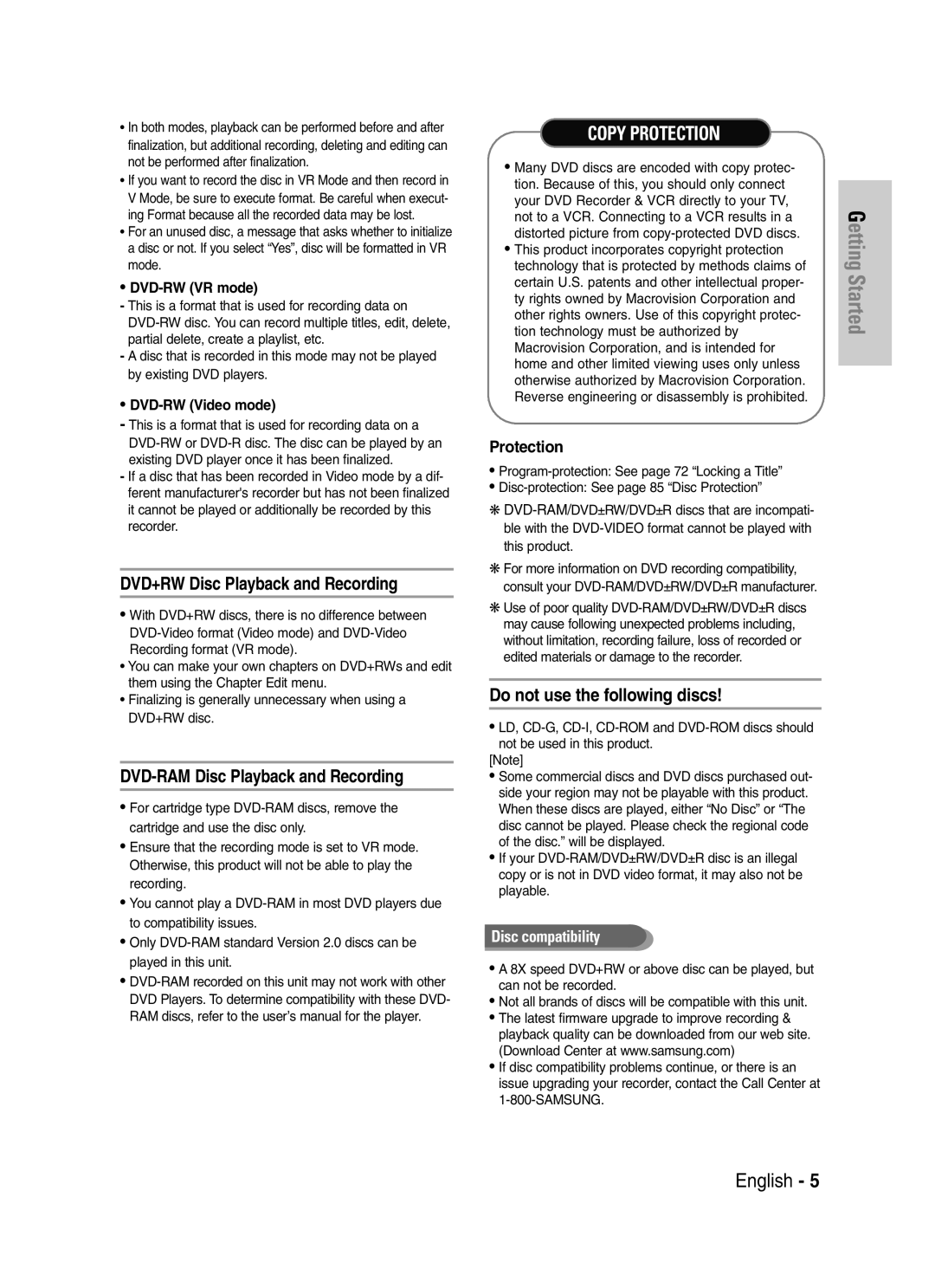 Samsung DVD-VR329 instruction manual Protection, DVD-RW VR mode 