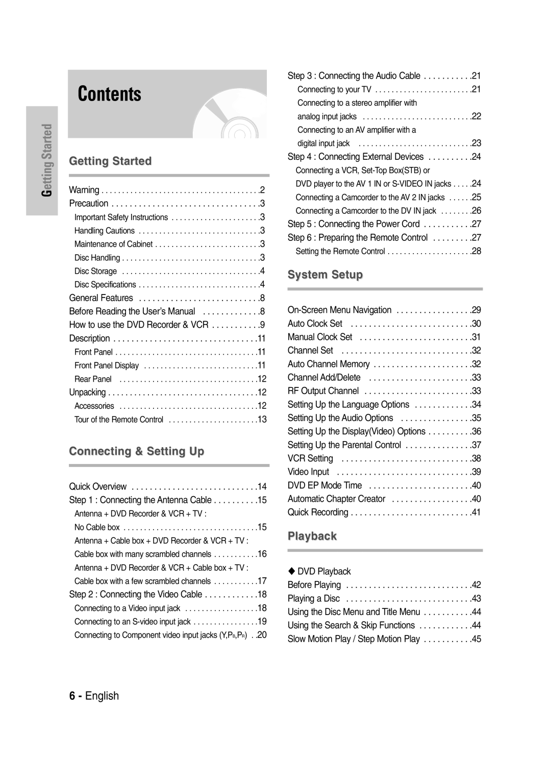 Samsung DVD-VR329 instruction manual Contents 