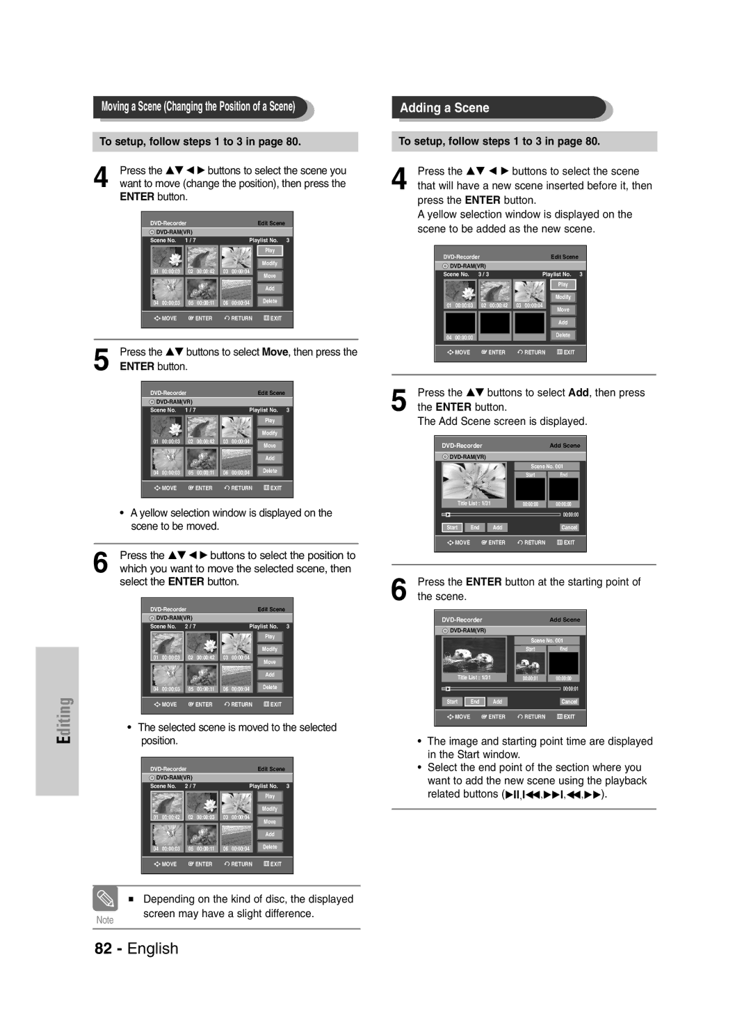 Samsung DVD-VR329 Press the …† buttons to select Move, then press, Press the …† buttons to select Add, then press 