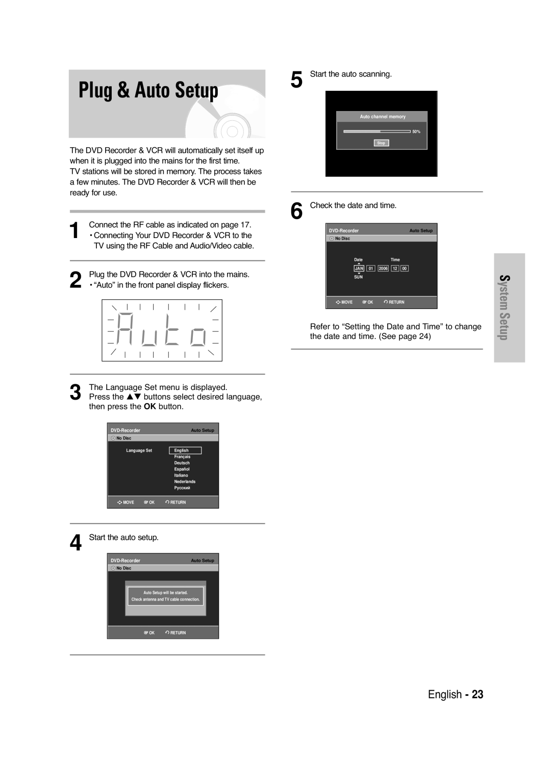 Samsung DVD-VR330/XSG, DVD-VR330/XEC, DVD-VR330/HAC manual Plug & Auto Setup 