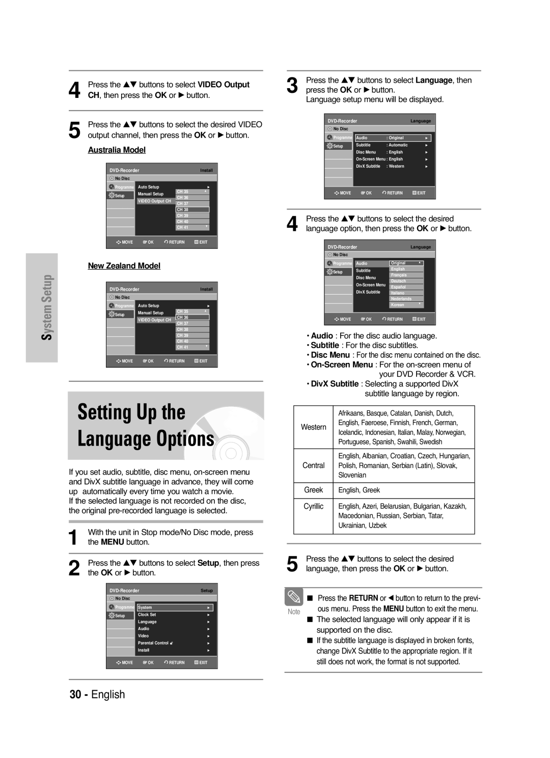 Samsung DVD-VR330/XEC, DVD-VR330/HAC, DVD-VR330/XSG manual Setting Up Language Options 