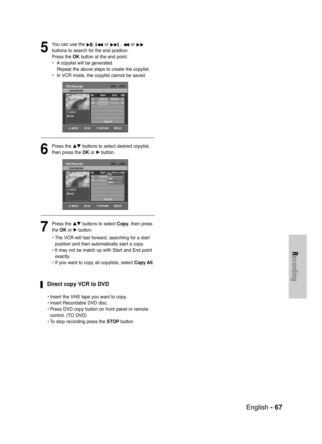 Samsung DVD-VR330/HAC, DVD-VR330/XEC, DVD-VR330/XSG manual Direct copy VCR to DVD, You can use 