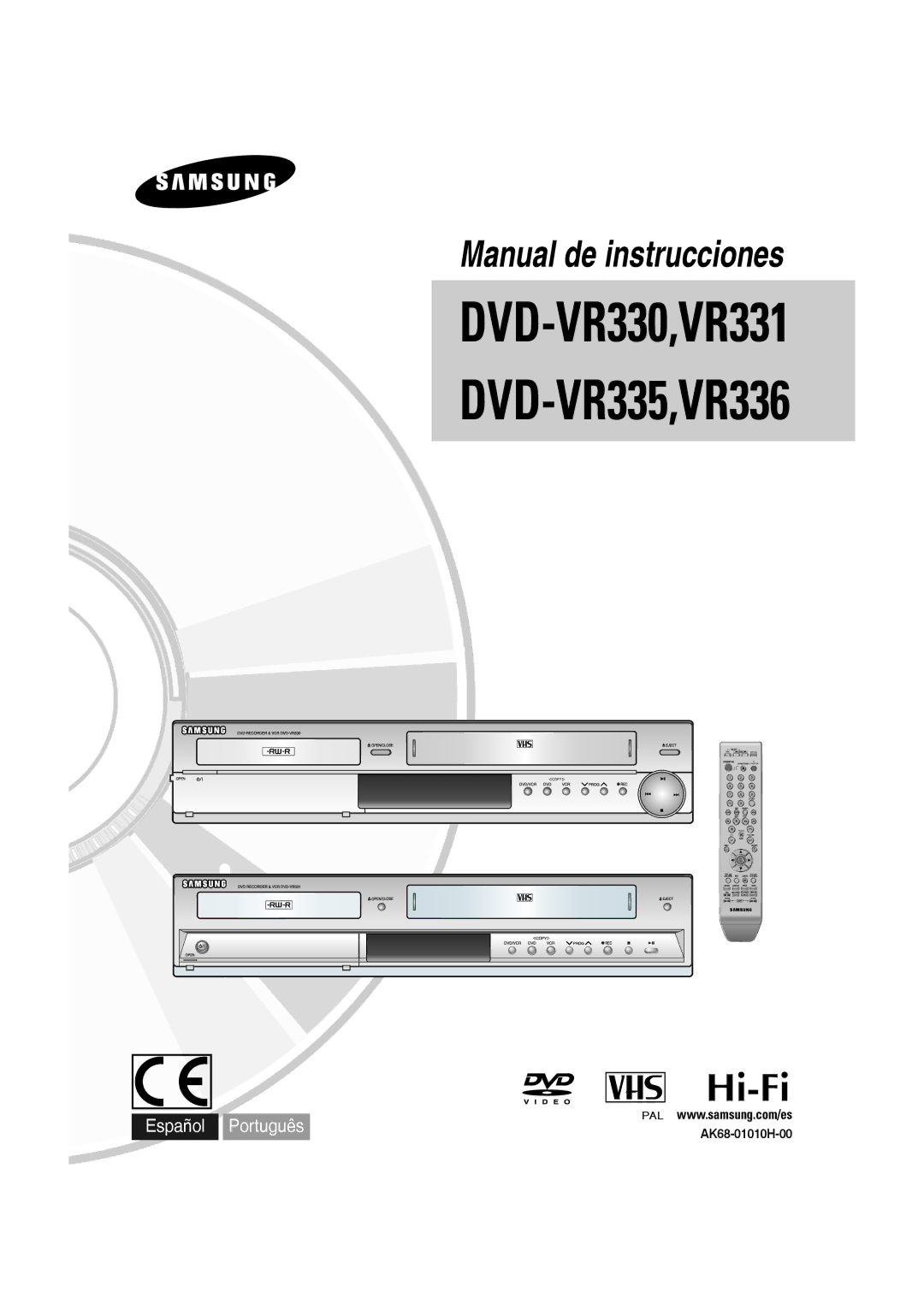 Samsung DVD-VR330/XEB, DVD-VR330/XEG, DVD-VR330/XET, DVD-VR330/XEF manual DVD-VR330,VR331 DVD-VR335,VR336, AK68-01010H-00 