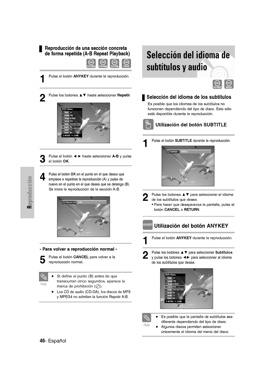 Samsung DVD-VR331/XEC, DVD-VR330/XEG Selección del idioma de subtítulos y audio, Selección del idioma de los subtítulos 