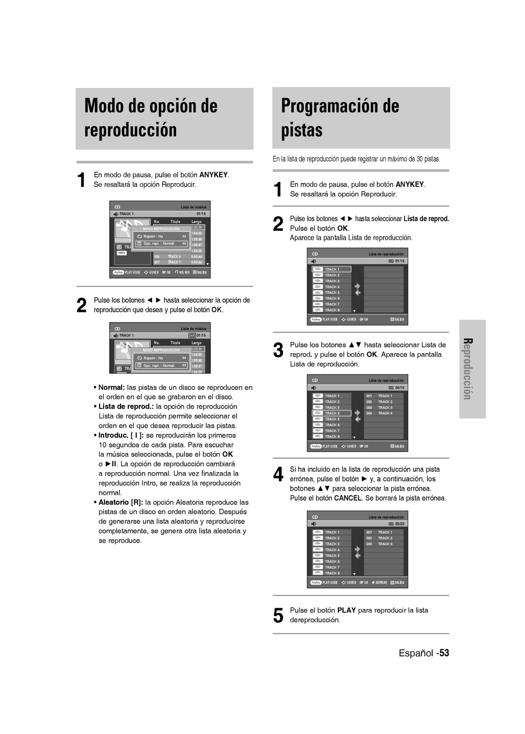 Samsung DVD-VR330/XEB En modo de pausa, pulse el botón Anykey, Se resaltará la opción Reproducir, Lista de reproducción 