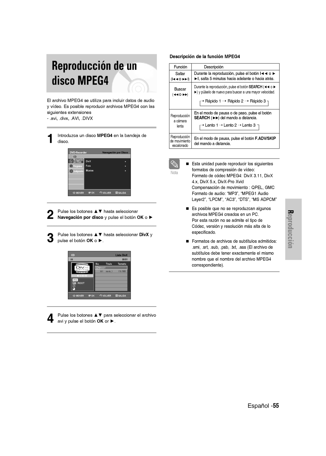 Samsung DVD-VR330/XEF, DVD-VR330/XEG manual Función Descripción, Search del mando a distancia, Del mando a distancia 