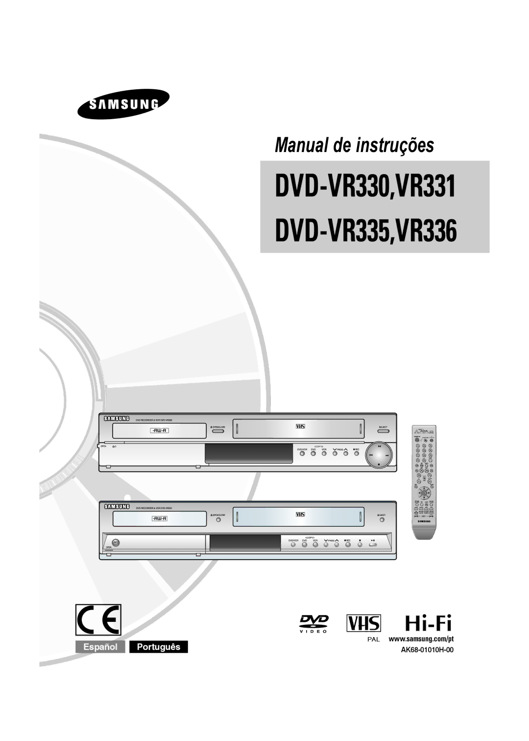 Samsung DVD-VR330/EUR, DVD-VR330/XEG, DVD-VR330/XEB, DVD-VR330/XET, DVD-VR330/XEF, DVD-VR330/XEH manual Manual de instruções 