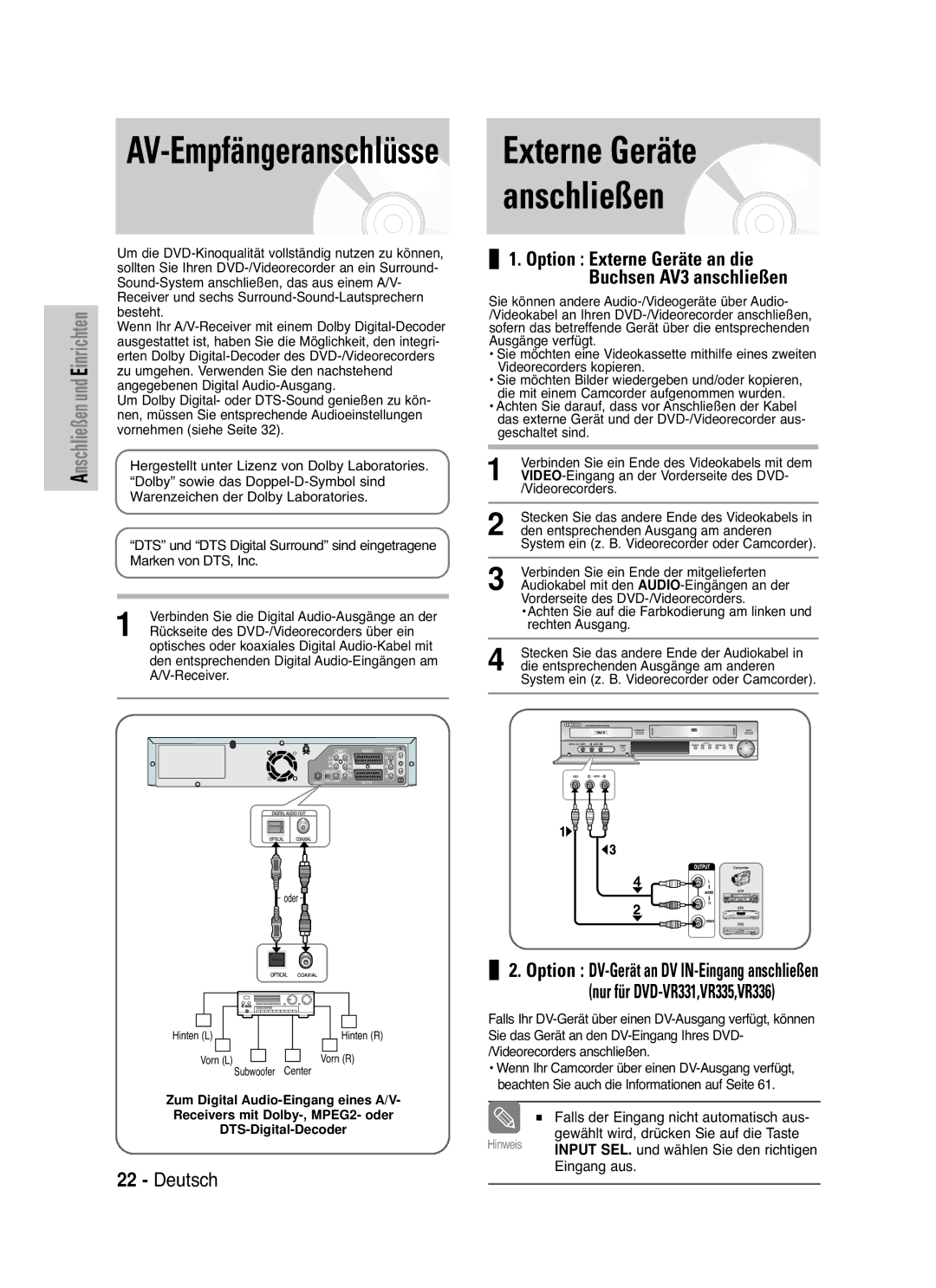 Samsung DVD-VR330/XEB, DVD-VR330/XEG, DVD-VR335/XEB, DVD-VR335/XEG, DVD-VR330/XET, DVD-VR336/XEG manual DTS-Digital-Decoder 